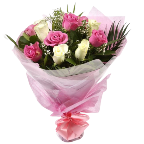 1 dozen pink and white roses